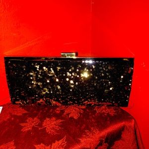 Black Evening Clutch with Gold Accents Sequins